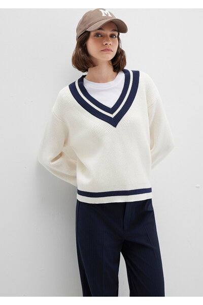 Mavi V-подібний комір, екрю, жіночий казак M1710705-70057