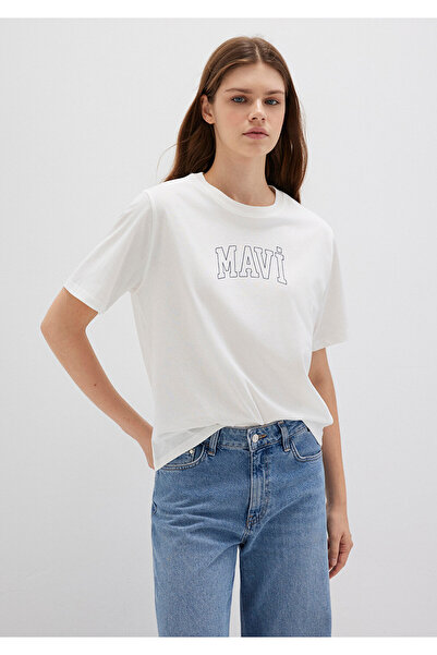 Mavi Logo Printed Ecru T-Shirt Regular Fit 1613564-70057