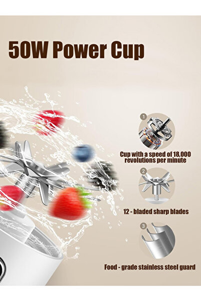 Generic Leon Home Portable USB Rechargeable Personal Blender & Juicer (450ml, 12 Blades, 3 Speeds)