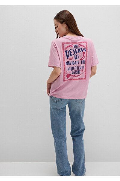 Mavi Astrologie-bedrucktes rosa T-Shirt, reguläre Passform, normaler Schnitt, 1613522-71031