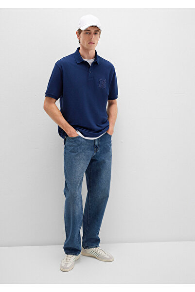 Mavi Marineblaues Polo-T-Shirt mit lockerer Passform / lockerer, bequemer Schnitt 0613009-89353