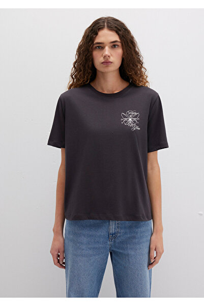 Mavi Anthrazitfarbenes T-Shirt mit Schmetterlingsdruck, reguläre Passform / normaler Schnitt 1613459-70087