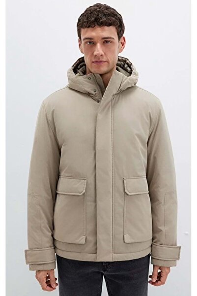 Mavi 0110657-70355 Pocket Detailed Hooded Men's Coat Beige