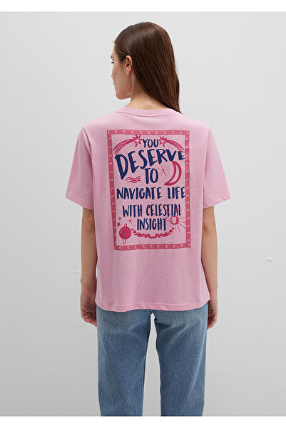 Mavi Astrologie-bedrucktes rosa T-Shirt, reguläre Passform, normaler Schnitt, 1613522-71031