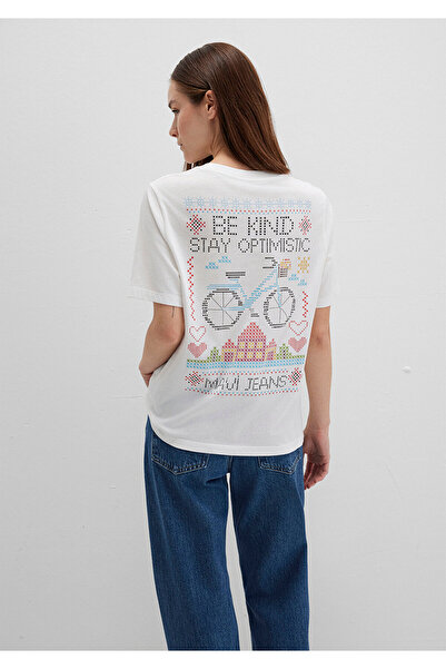 Mavi Bicycle Printed Ecru T-Shirt Regular Fit / Regular Cut 1613469-70057