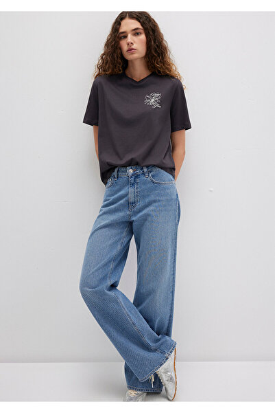 Mavi Anthrazitfarbenes T-Shirt mit Schmetterlingsdruck, reguläre Passform / normaler Schnitt 1613459-70087