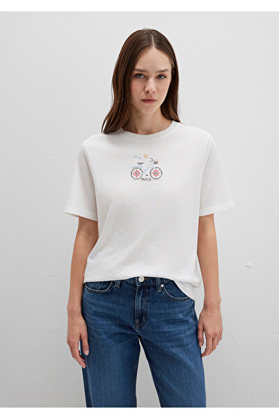 Mavi Bicycle Printed Ecru T-Shirt Regular Fit / Regular Cut 1613469-70057