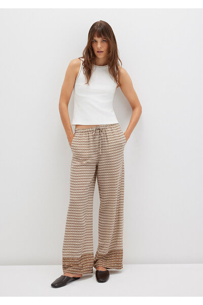 Mavi Beige Ethnic Printed Trousers with Tie Waist 1011123-91009