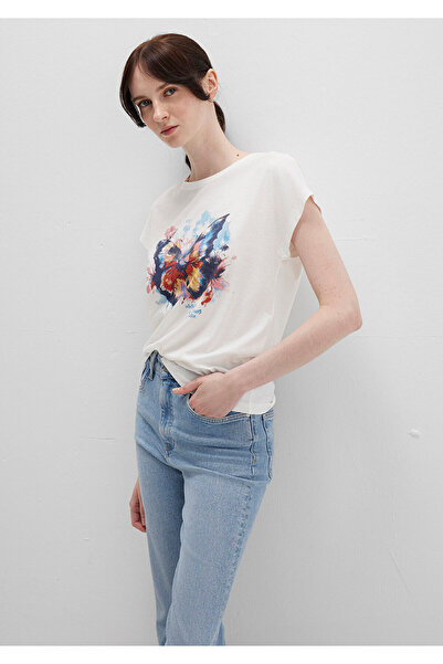 Mavi Butterfly Printed Ecru T-Shirt Regular Fit / Regular Cut 1613457-80194