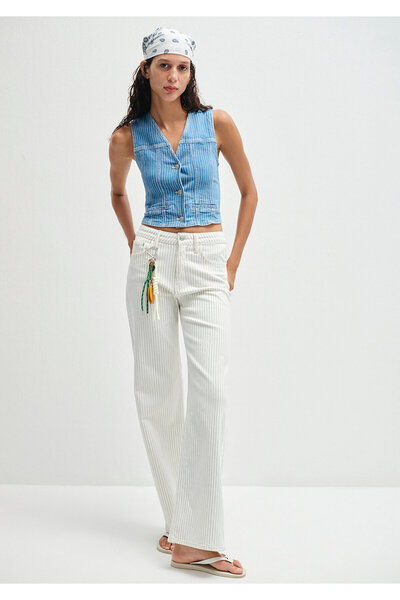 Mavi Malibu Mediterranean Striped Off White Jean Pants 1010152-89688