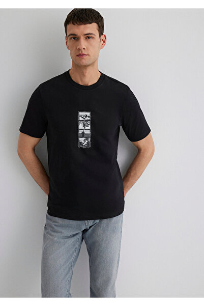 Mavi Τυπωμένο μαύρο μπλουζάκι Regular Fit / Normal Cut 0612674-900