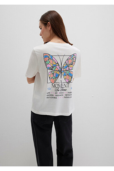 Mavi Butterfly Printed Ecru T-Shirt Regular Fit / Regular Cut 1613462-70057