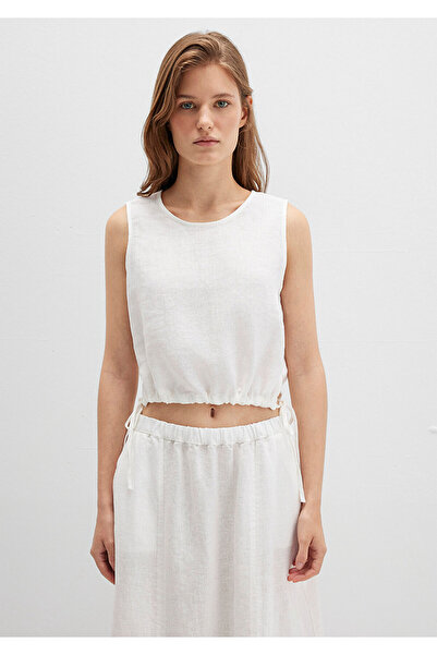 Mavi White Linen Top with Lace-Up Waist 1211189-70057