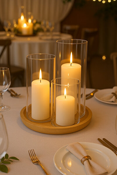 LOVER'S KİTCHEN aradığınız herşey 3 'lü Cam Vazo Silindir Mumluk Seti, Dekora...