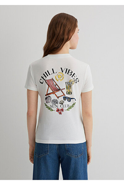 Mavi Bedrucktes Ecru-T-Shirt mit halbschlanker Passform / Semi Slim Fit 1613191-70057