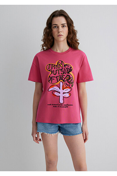 Mavi Bedrucktes pinkes T-Shirt, lockere Passform / weite, bequeme Passform 1613104-71088