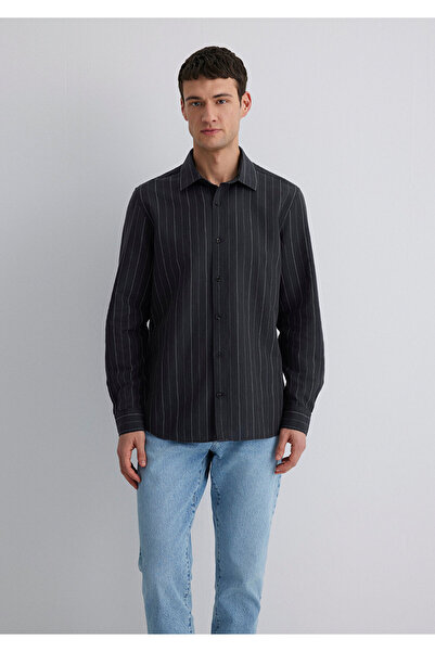 Mavi Linen Blend Striped Anthracite Shirt Regular Fit / Regular Cut 0211515-89892
