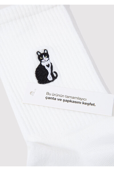 Mavi Cat Embroidered White Socks 1913433-620
