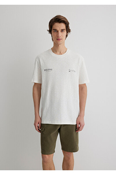 Mavi Bedrucktes Ecru-T-Shirt mit lockerer Passform / lockerer, bequemer Schnitt 0612623-70057