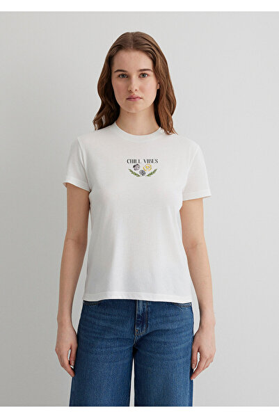 Mavi Bedrucktes Ecru-T-Shirt mit halbschlanker Passform / Semi Slim Fit 1613191-70057