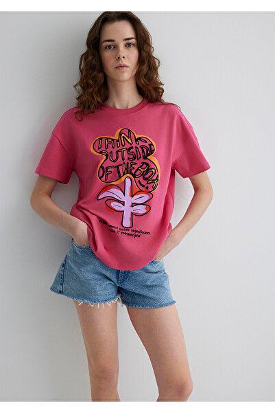 Mavi Bedrucktes pinkes T-Shirt, lockere Passform / weite, bequeme Passform 1613104-71088