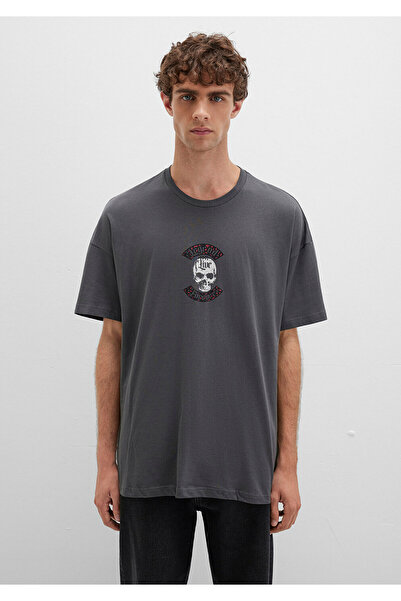 Mavi Μπλουζάκι με στάμπα ανθρακί κρανίου Oversize / Φαρδιά κοπή 0612704-70088