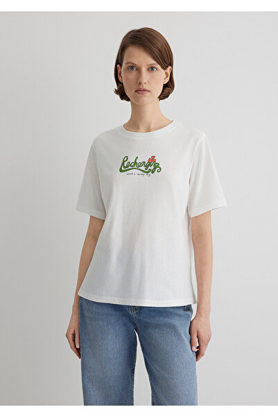 Mavi Ecru-T-Shirt mit Katzen-Print, reguläre Passform 1613166 -70057