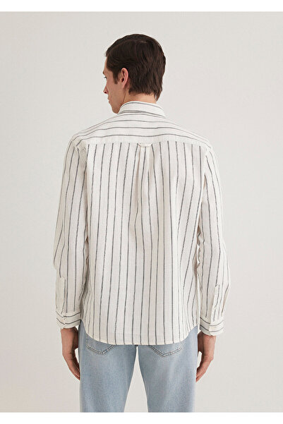 Mavi Πουκάμισο με ρίγες από λινάρι κανονική εφαρμογή 0211380 -87737