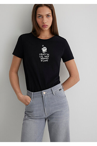 Mavi Μαύρο μπλουζάκι με στάμπα Cat Slim Fit 1613160 -900