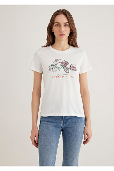 Mavi Μπλουζάκι εκρού με στάμπα ποδηλάτου Semi Slim Fit 1613198 -70057