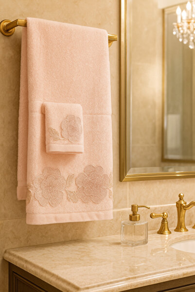 Çeyiz Bahçesi Gülşen 3D الدانتيل الفرنسي 2 قطعة منشفة مخملية مسحوق