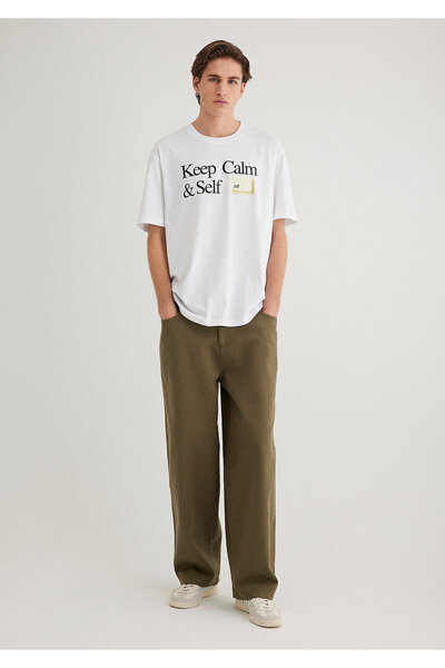 Mavi Keep Calm εμπριμέ λευκό μπλουζάκι Loose Fit / Loose Relaxed Fit 0612463 -620