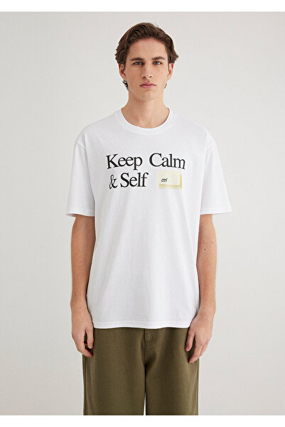 Mavi Keep Calm εμπριμέ λευκό μπλουζάκι Loose Fit / Loose Relaxed Fit 0612463 -620
