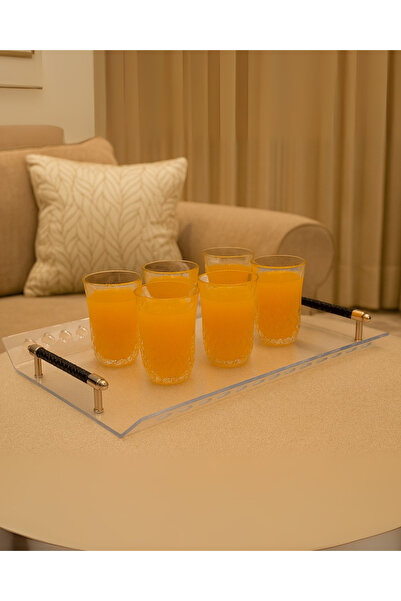 ALQANNAS Premium Acrylic Serving Tray – Medium, Thick & Strong with Black Handles