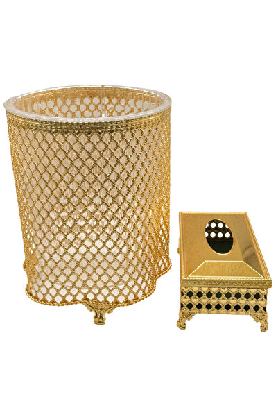ALQANNAS Gold Trash Bin Set with Tissue Box - High Quality