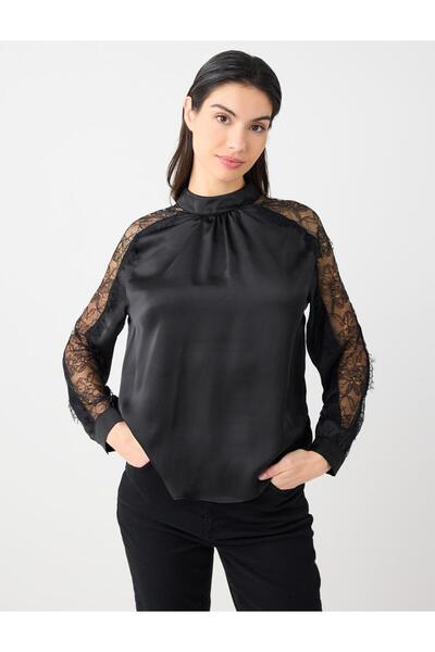 Jimmy Key Black Straight Cut Mock Neck Woven Shirt