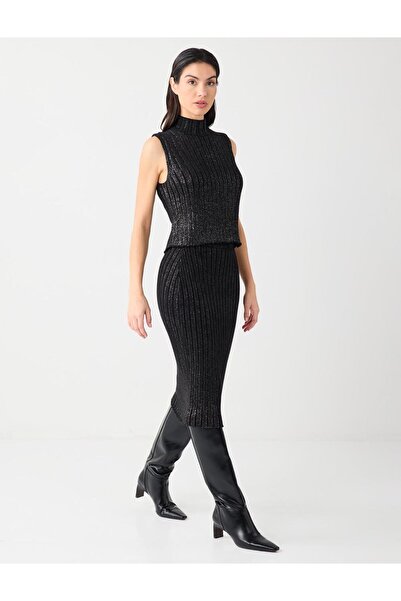 Jimmy Key Fusta midi din bumbac cu talie normală neagră