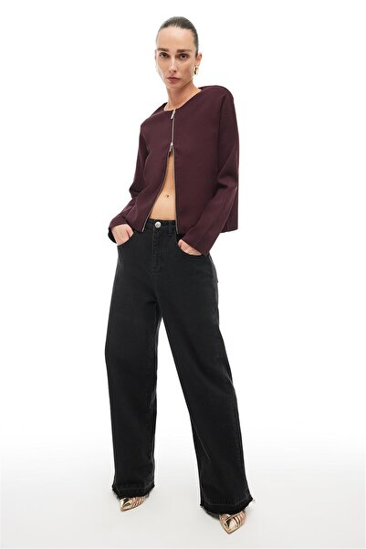 Perspective Burgundy Crew Neck Knitwear Jacket