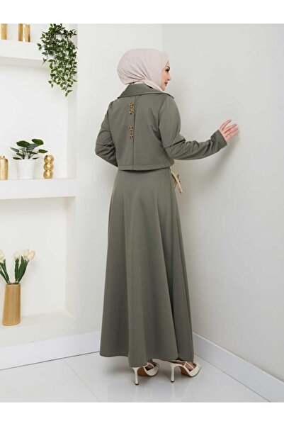 ESLEMNUR Biker Jacket Skirt Suit Button Detail