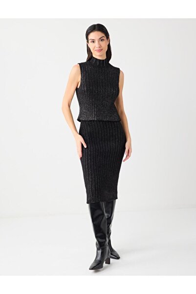 Jimmy Key Fusta midi din bumbac cu talie normală neagră