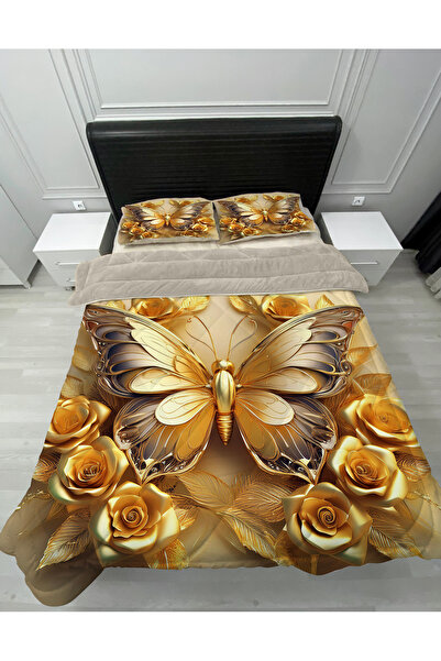 yok yok evim eve dair her şey Welsoft Pofuduk Çift Taraflı GOLD KELEBEK Desenli Çift Kişilik Yorgan Uyku Seti