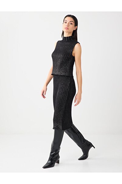 Jimmy Key Fusta midi din bumbac cu talie normală neagră