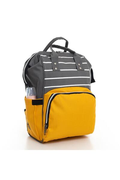 bebegen Gray Mustard Striped Mother Baby Backpack