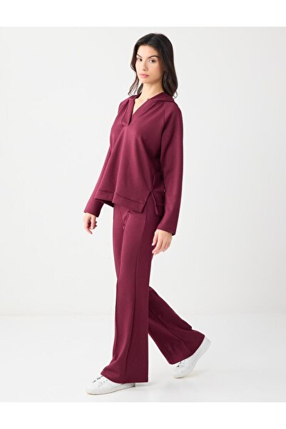 Jimmy Key Burgundy Straight Cut Knitted Jogging Bottom