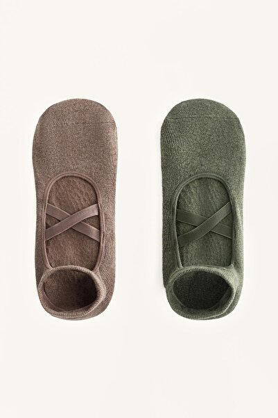 Oysho 2 çift çapraz bantlı pamuk karışımlı yoga ve pilates çorabı