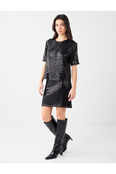 Jimmy Key Μίνι πλεκτή φούστα με παγιέτες σε μαύρο χρώμα