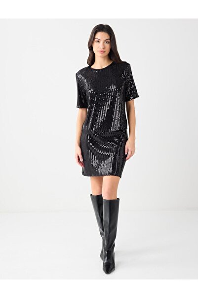 Jimmy Key Μίνι πλεκτή φούστα με παγιέτες σε μαύρο χρώμα