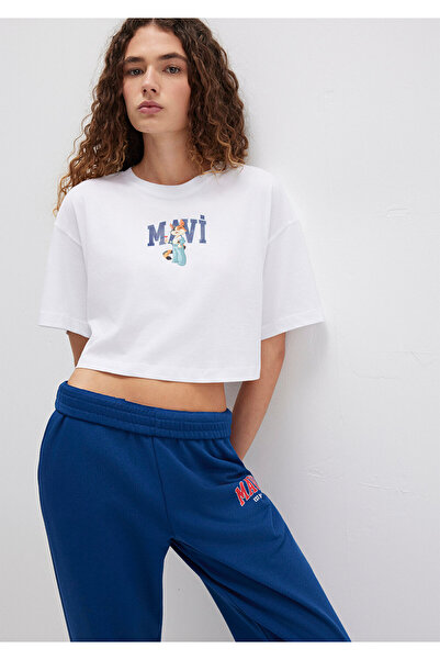 Mavi Weißes T-Shirt mit Katzen-Logo-Aufdruck, kurz geschnitten 1613284 -620