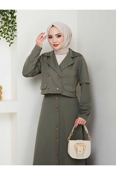 ESLEMNUR Biker Jacket Skirt Suit Button Detail