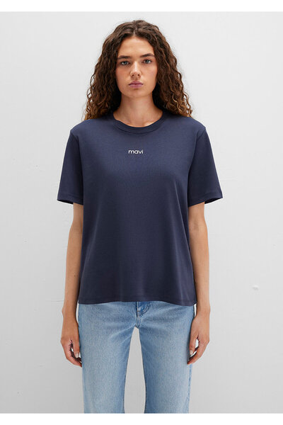 Mavi Logóval nyomtatott interlock sötétkék póló, laza szabású / laza, kényelmes szabású 1612829-85315